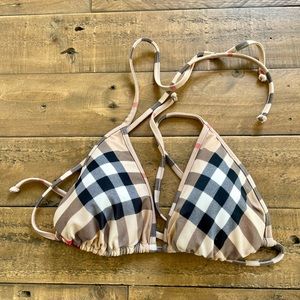Vintage Burberry women’s size large plaid bikini top, excellent condition.